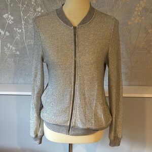 Juicy Couture Silver Bomber Jacket with Ribbed Details, S - silver